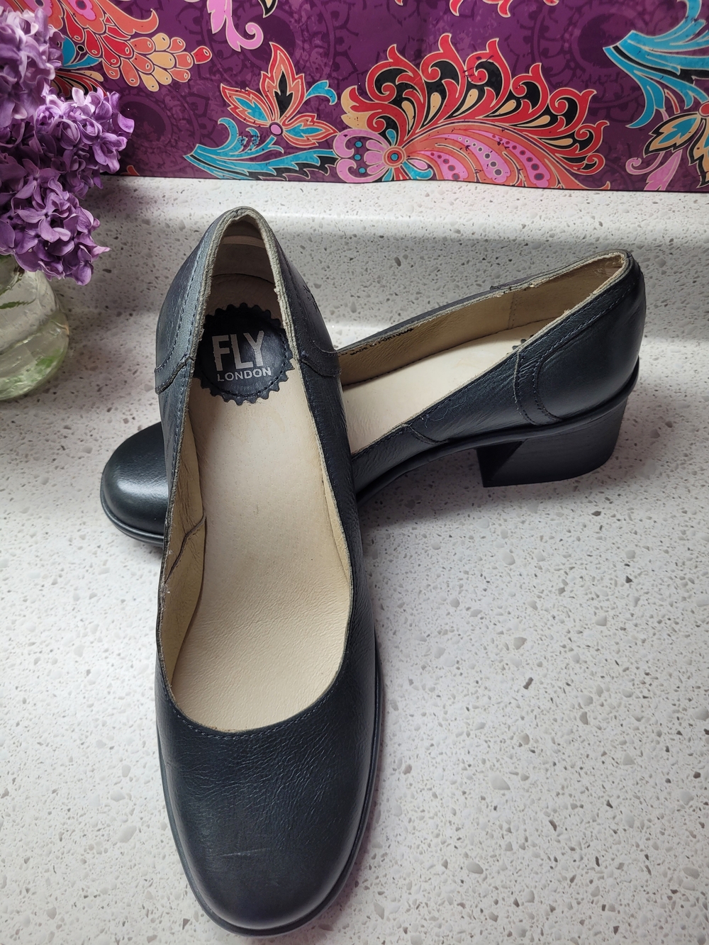 Fly London Forest Green Leather Block Heel Pumps Size EU 38 (US 7.5)